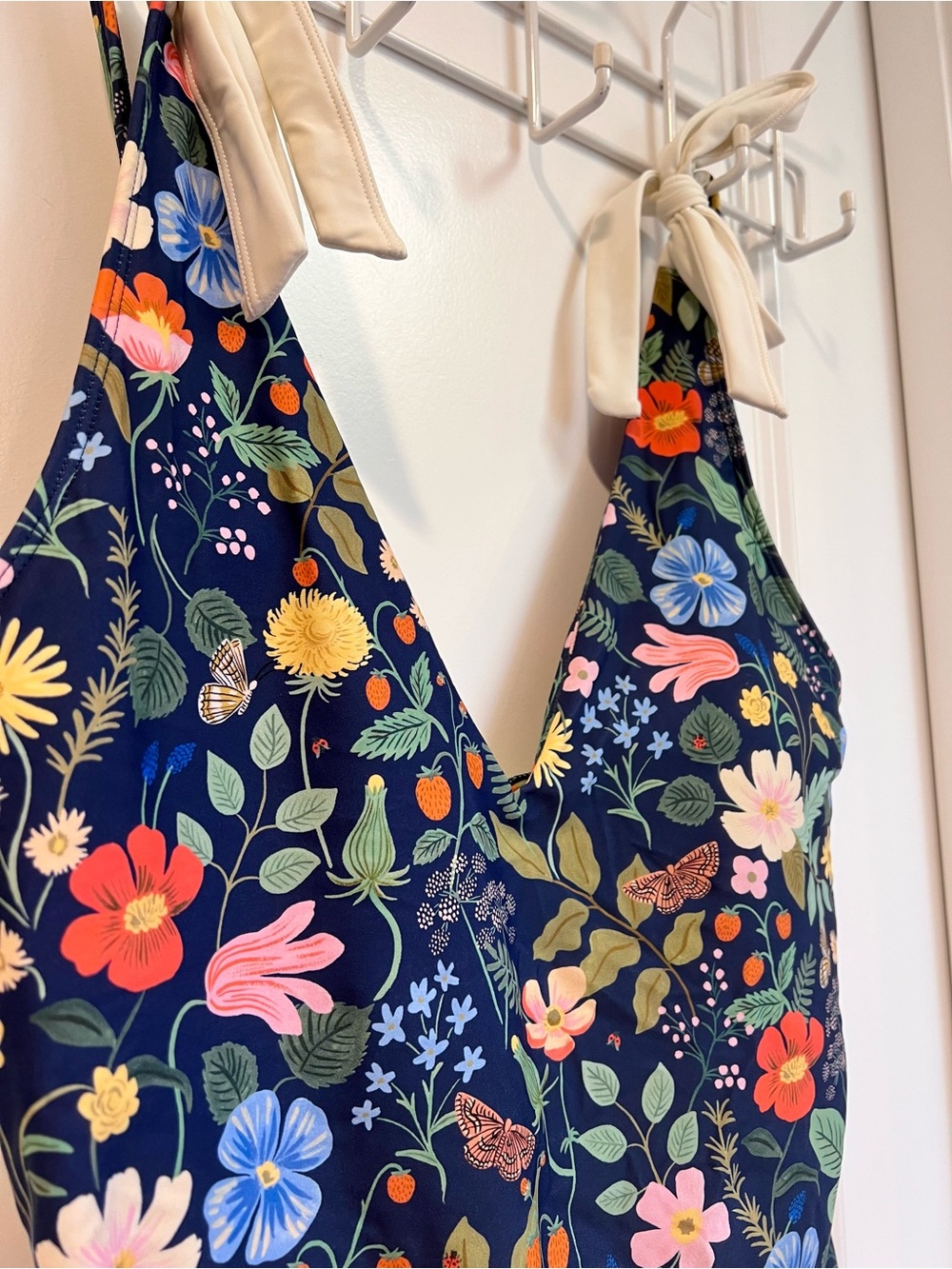Rifle Paper Co x Summersault Navy Floral One-Piece Swimsuit w/ Tie Straps Sz 12 - Picture 5 of 12